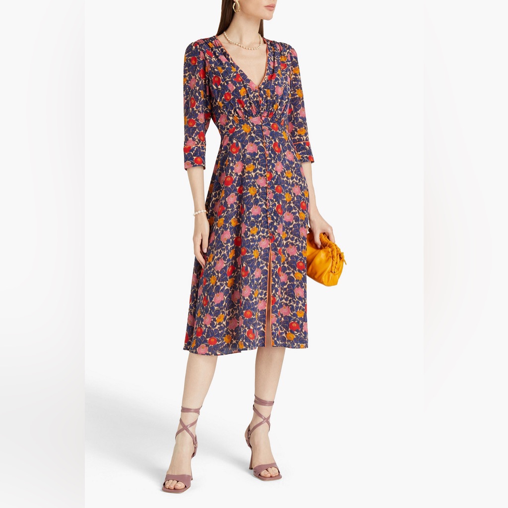 Saloni Eve Silk Crepe De Chine Midi Dress, Us 4